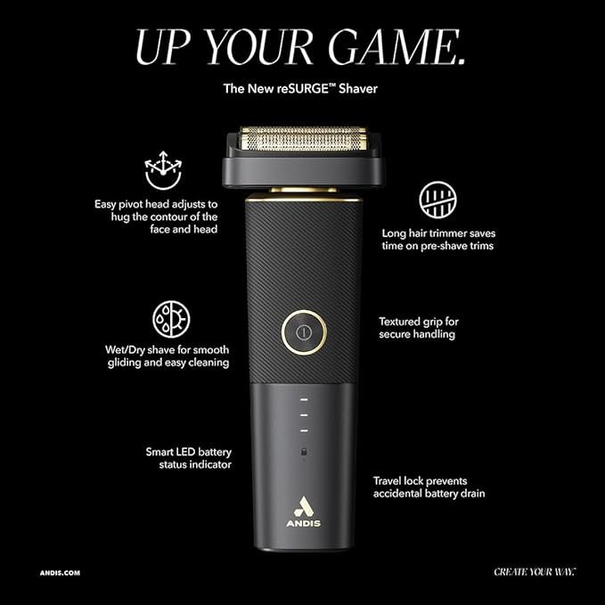 Andis 17300 reSURGE Electric Lithium Titanium Precision Foil Wet/Dry Rechargeable Shaver, Black