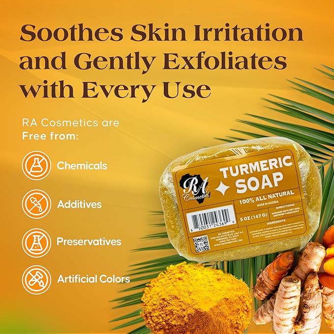 RA COSMETICS 100% Turmeric Facial And Body Soap Natural Cleansing Bar