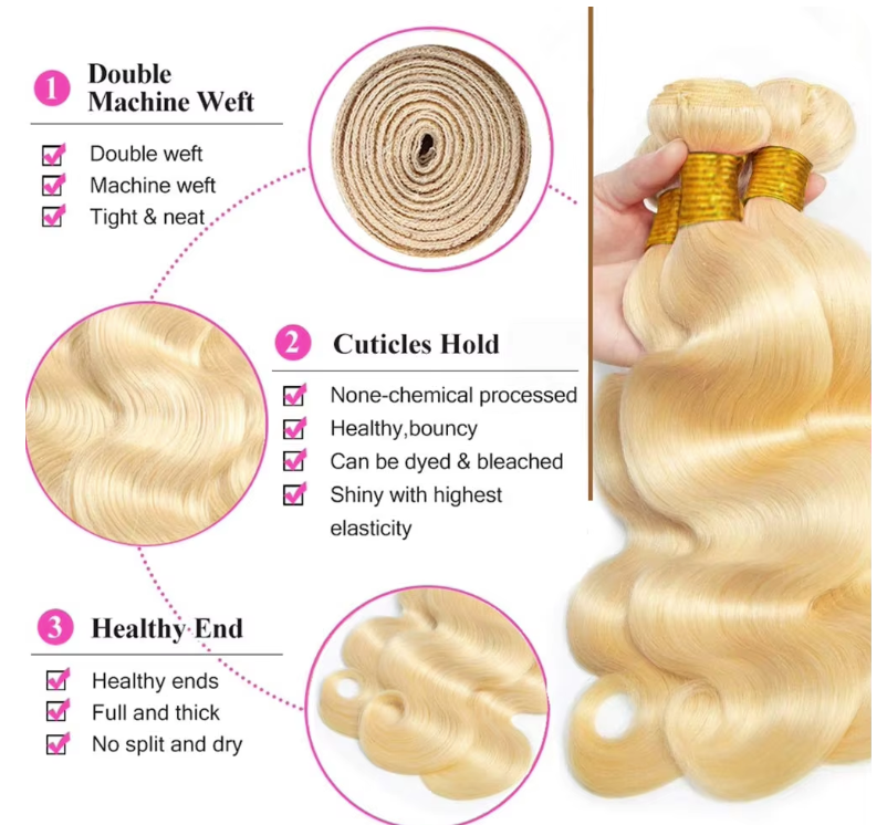 613 Human Hair Light Blonde Color Body Wave Hair