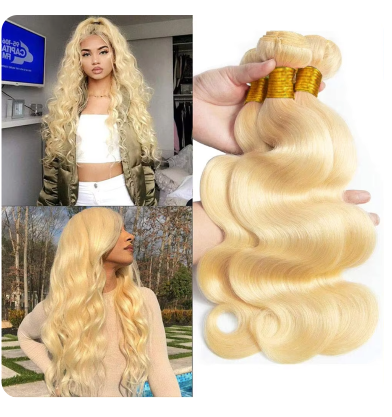 613 Human Hair Light Blonde Color Body Wave Hair