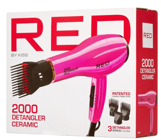 Red by Kiss 2000 Ceramic Salon Blow Dryer with 3 Detangler Bonus Attachments